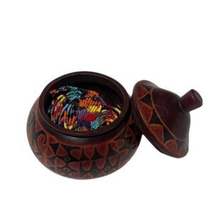 Tribal Trinket Box With Lid & 6 Pairs Southwestern Long Beaded Tassel Earring